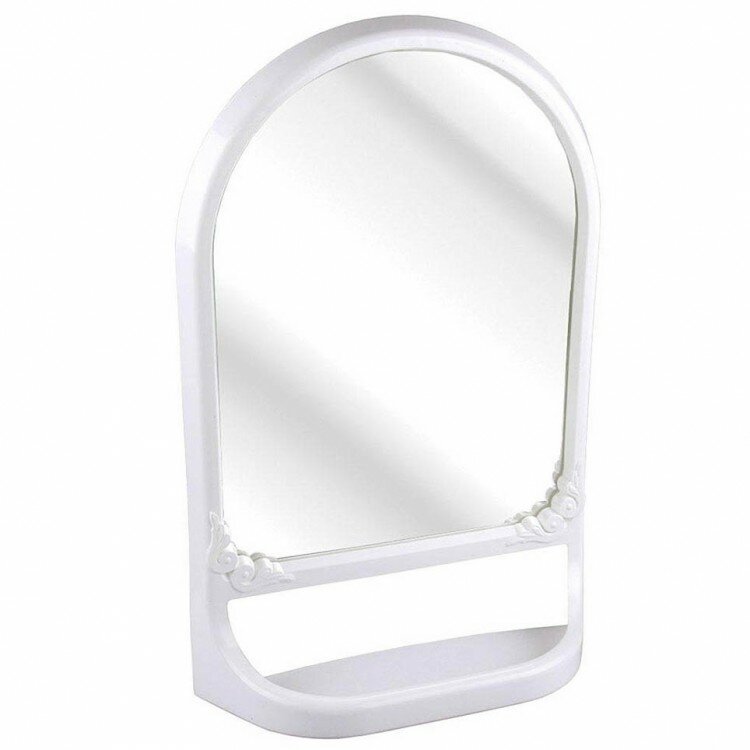 фото Зеркало с полкой белое настенное в ванную, комнату, материал пластик