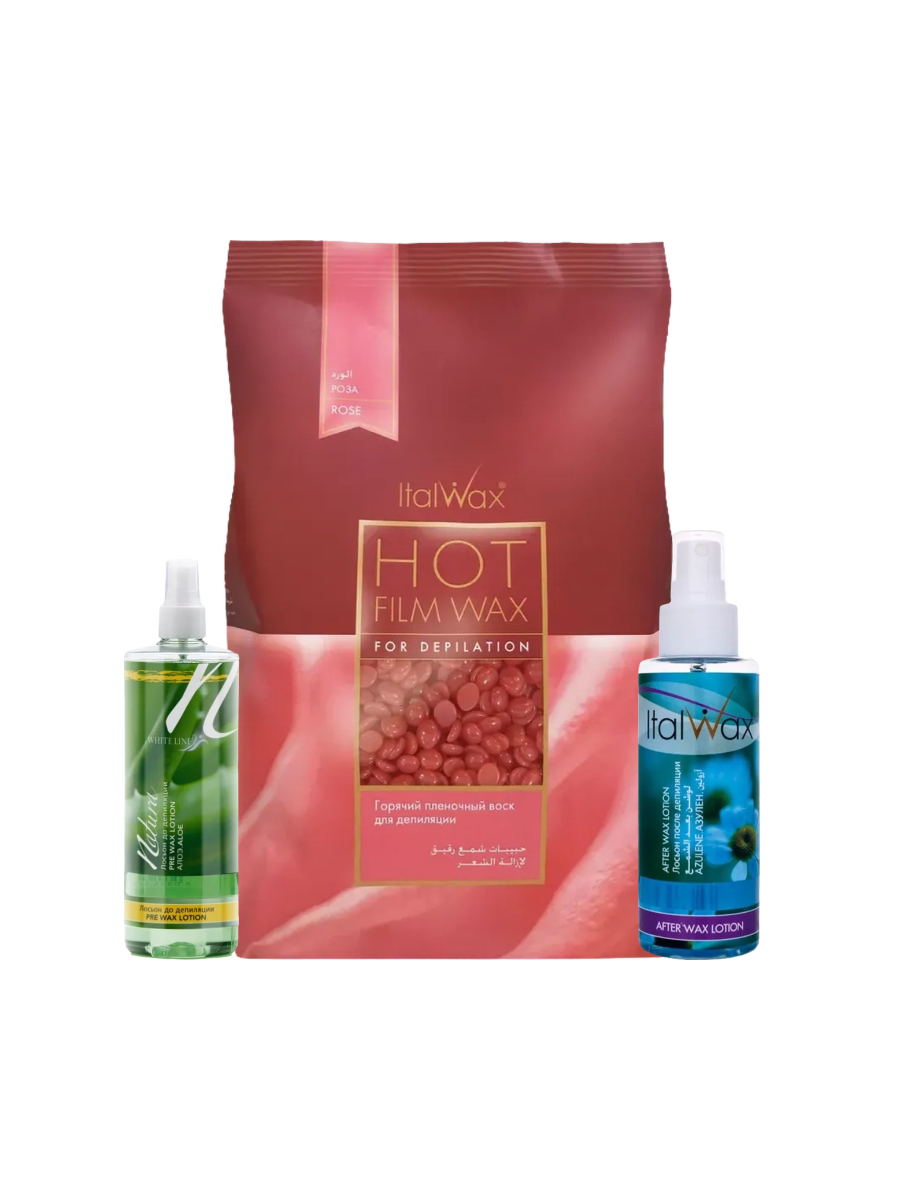 Воск в гранулах Роза ITALWAX NATURA Rose ,1000гр+(Набор уход до/после Лосьон Алоэ, Азулен,250 мл)