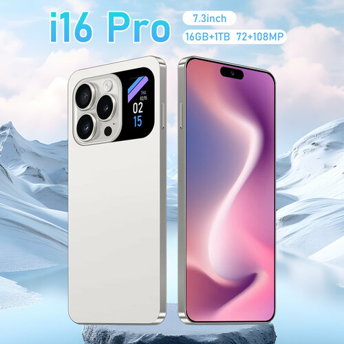 Смартфон i16 Pro телефон русский полная сеть дополнительный экран сзади сеть 5G память 16 ГБ1 ТБ мобильный телефон серый 6888₽