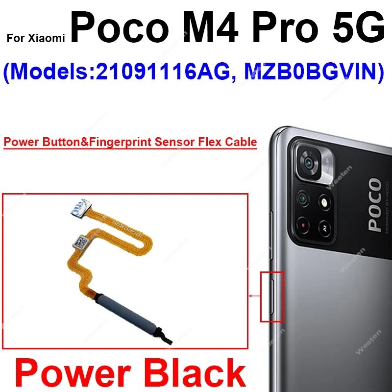 Для Xiaomi Poco M4 M5 M5s M4 Pro M4Pro 4G 5G Кнопка «Домой» Задняя сенсорная кнопка ID Сканер Датчик отпечатков пальцев Гибкий кабель Запчасти для телефона, M4 Pro 5G-Black