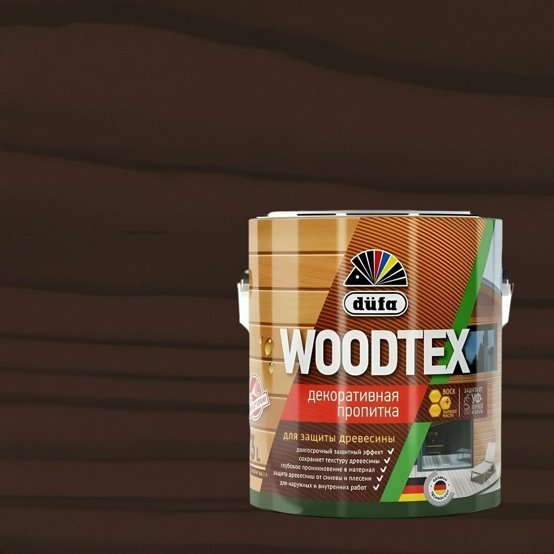 Декоративная пропитка для древесины Dufa Woodtex полуматовая (3л) венге