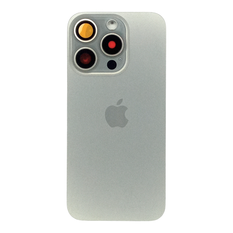 Заднее стекло, крышка для iPhone 15 Pro со стеклом камеры (MagSafe / логотип) титан, светло-серый — фото 1