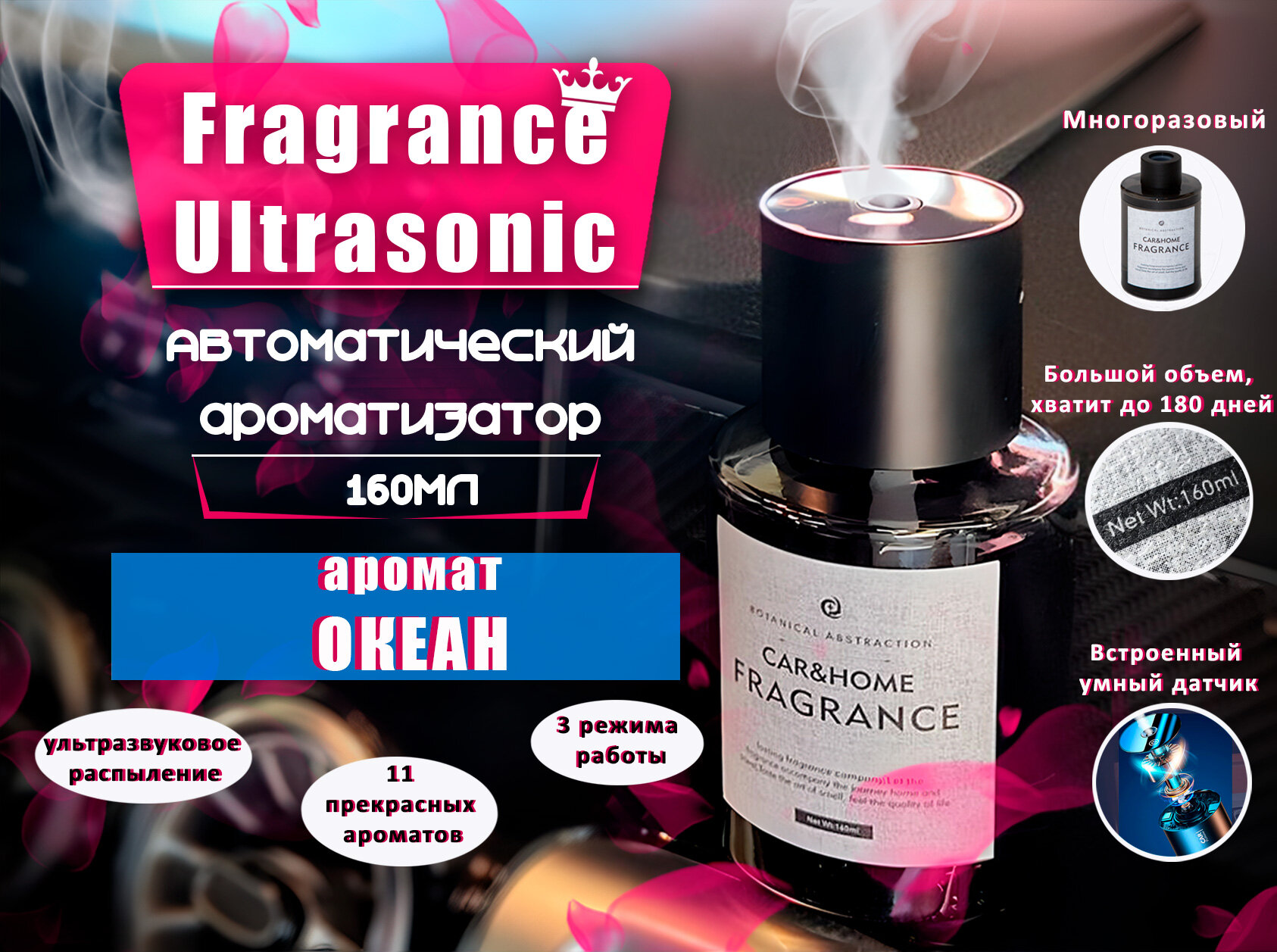 Ультразвуковой ароматизатор в машину 160 мл, автономный Fragrance Ultrasonic
