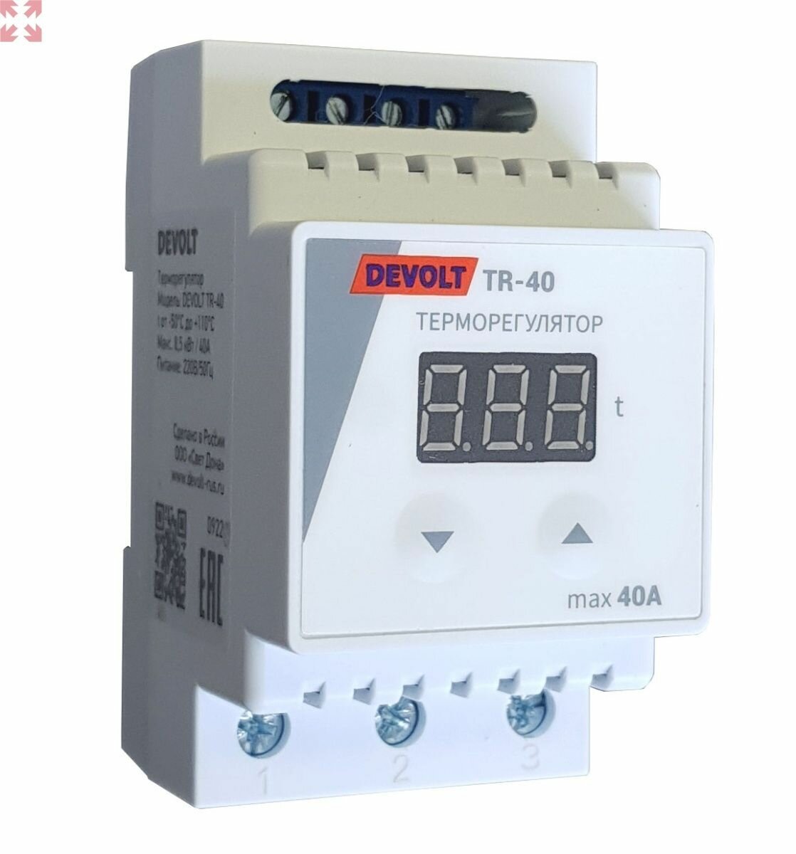 DEVOLT Терморегулятор на DIN-рейку TR-40 85кВт с датчиком 2м
