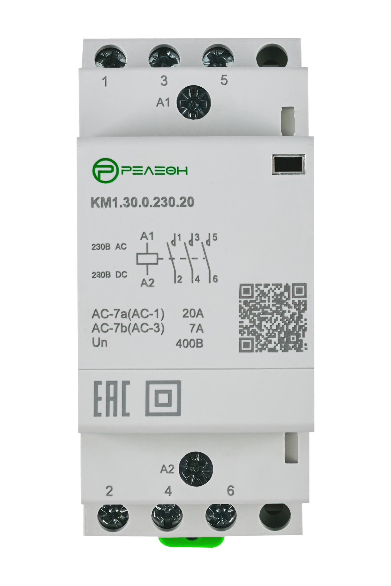 Модульный контактор 2НО+2НЗ контакта 20А; 230В AC/DC, релеон, KM1.22.0.230.20 — фото 1