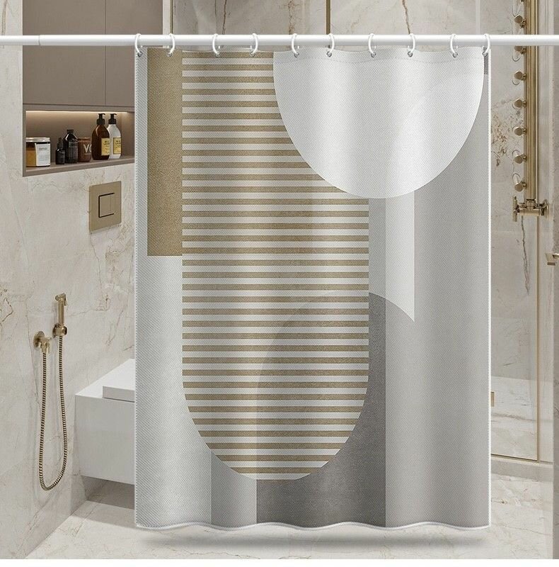 Штора для ванной тканевая "Геометрия", водонепроницаемость, кольца в комплекте, бежевая, 180x180 — фото 1