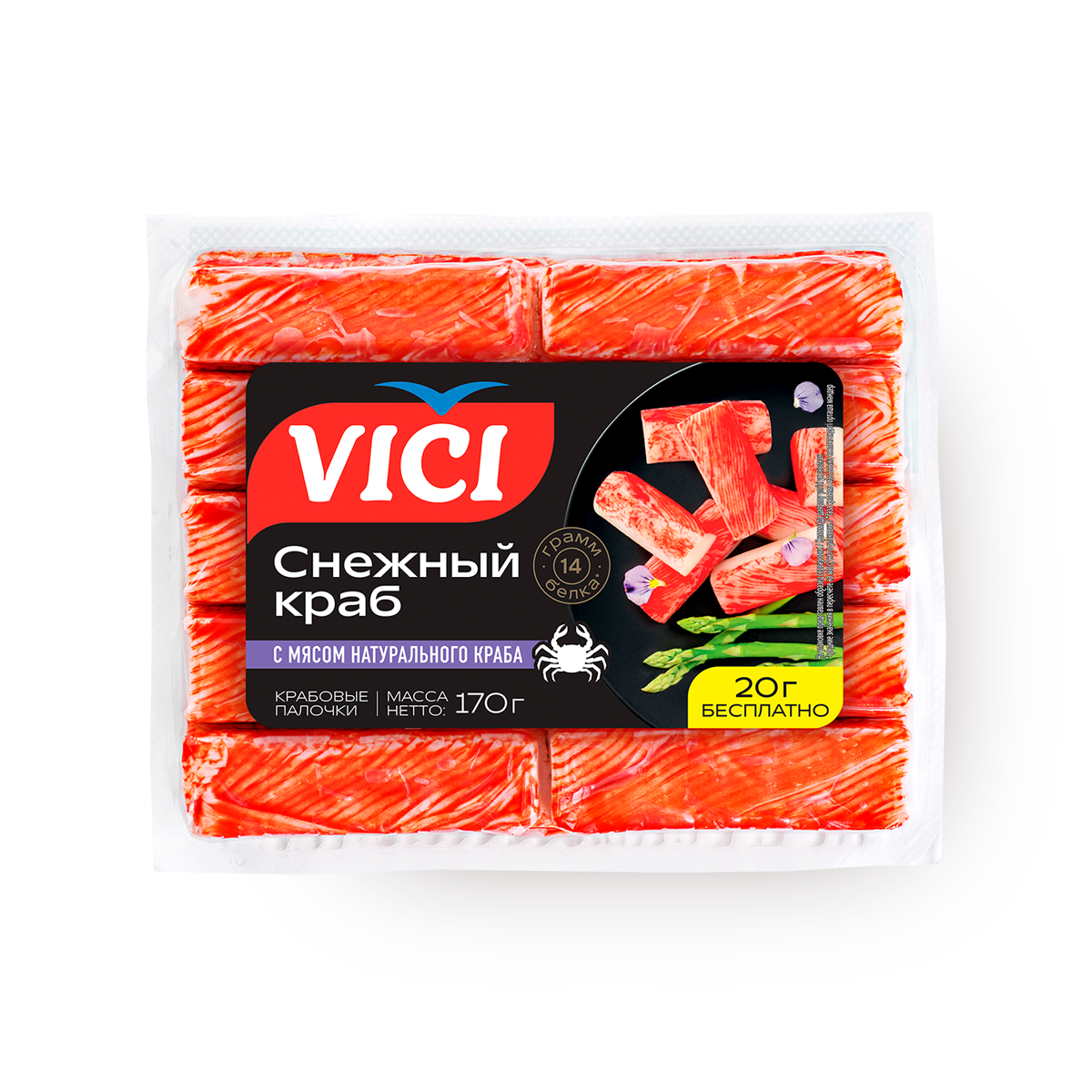 Крабовые палочки Vici, с мясом натурального краба, 170г, вакуумная упаковка