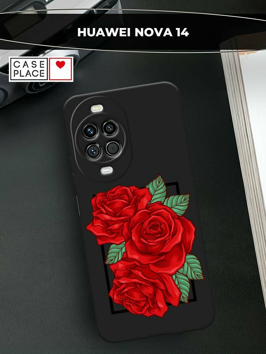 Черный матовый чехол на Huawei Nova 14 / Хуавей Нова 14 с принтом Три алые розы