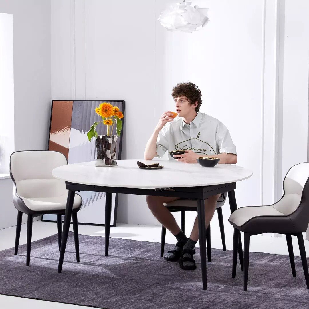 Круглый обеденный раздвижной стол Xiaomi 8H Jun Telescopic Rock Board Dining Table 1.35х1.35 m/0.8 х0.75 m Grey (YB4)