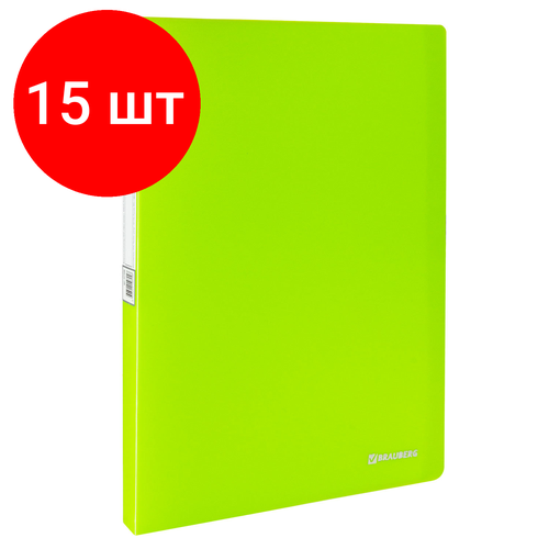 Комплект 15 шт, Папка 20 вкладышей BRAUBERG Neon, 16 мм, неоновая, зеленая, 700 мкм, 227448