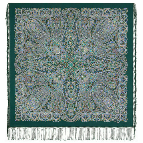 Платок Павловопосадская платочная мануфактура,135х135 см, зеленый, голубой