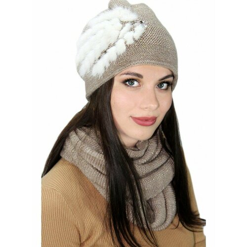 фото Комплект комплект "адельмия" шапка+шарф, размер 55-56, бежевый lemmexfox