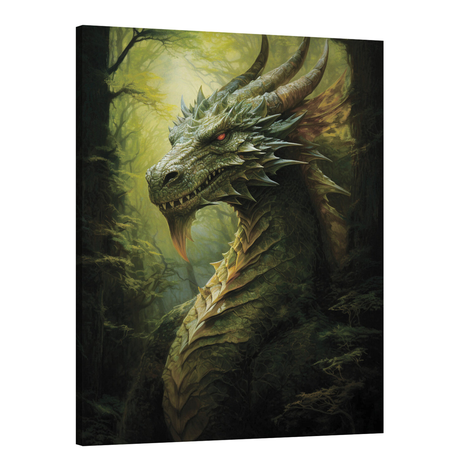 Интерьерная картина 50х70 "Зеленый дракон в таинственном лесу"