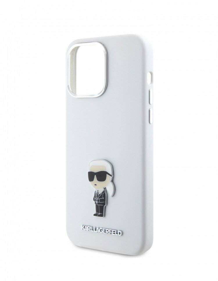 фото Чехол Karl Lagerfeld Liquid silicone NFT Karl Ikonik metal pin Hard для iPhone 15 Pro Max, цвет Белый (KLHCP15XSMHKNPH)