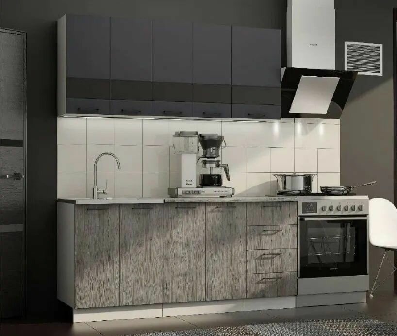 фото Кухня Астра 1.6 м, корпус белый ЛДСП, фасад Графит софт/Дуб галиано МДФ, без столешницы, для кухни, дома, дачи 1600х450х2146 ЭРА