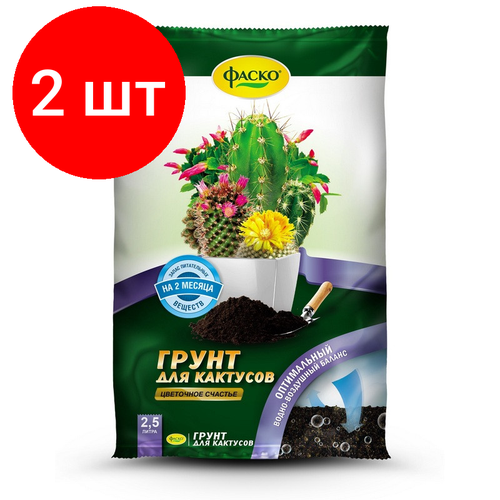 грунт фаско цветочное счастье для кактусов 2 5 л Комплект 2 штук, Грунт Цветочное счастье Кактус 2.5л Фаско