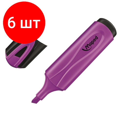 Комплект 6 штук, Маркер текстовыделитель Maped FLUO PEP'S CLASSIC 1-5 мм, фиолетовый,742531 maped текстовыделитель maped fluo pep s classic фиолетовый линия 1 5 мм 742531 12 шт