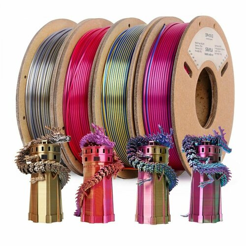 Набор из 4 катушек 0.25 кг пластика PLA Silk Tri Color 1,75 мм (Eryone) разных цветов - Тип 5 pla silk copper 1 75 мм 1 кг eryone медь