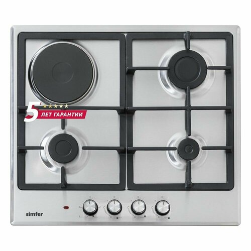Комбинированная варочная панель Simfer H60V31M516 серебристая газконтроль автоподжиг 2199000₽