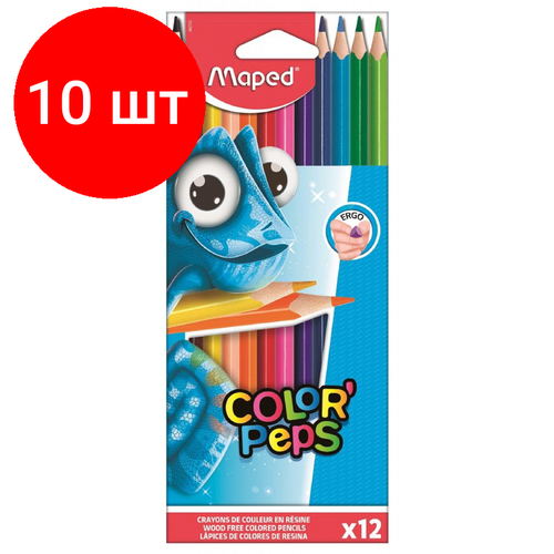 Комплект 10 наб, Карандаши цветные Maped COLOR'PEPS трехгранные, пластик,12цв/наб,862702