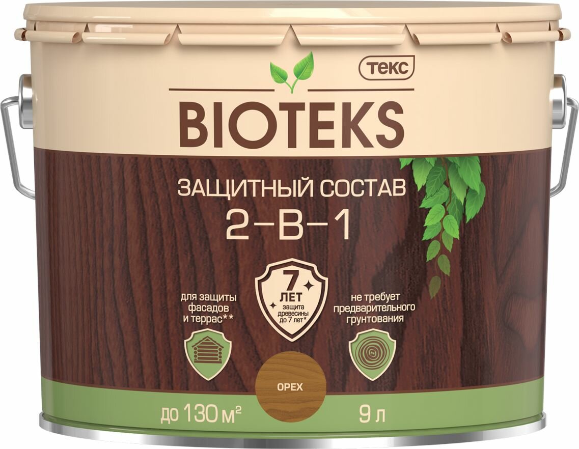 Защитный состав 2-в-1 BIOTEKS орех 9 л