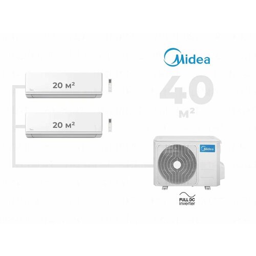 фото Инверторная мульти сплит-система midea на 2 комнаты (20 м2 + 20 м2) m2oh-14hfn8-q1 + 2*mmag2-09n8d0-i, комплект, белый
