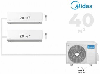 Мульти сплит-система Midea M2OH-14HFN8-Q1/MMAG2-09N8D0-I/MMAG2-09N8D0-I для 2х комнат 20 + 20 кв.м.