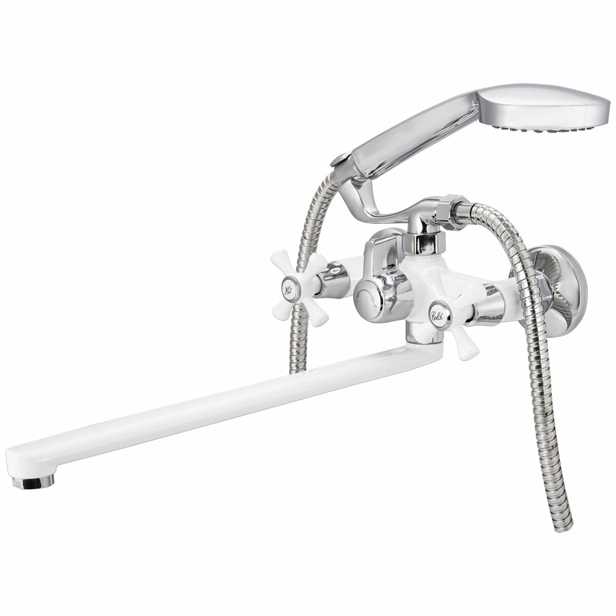 фото Смеситель для ванны / Кран в ваную / кран в душевую / с длинным изливом Ekko E22332 белый