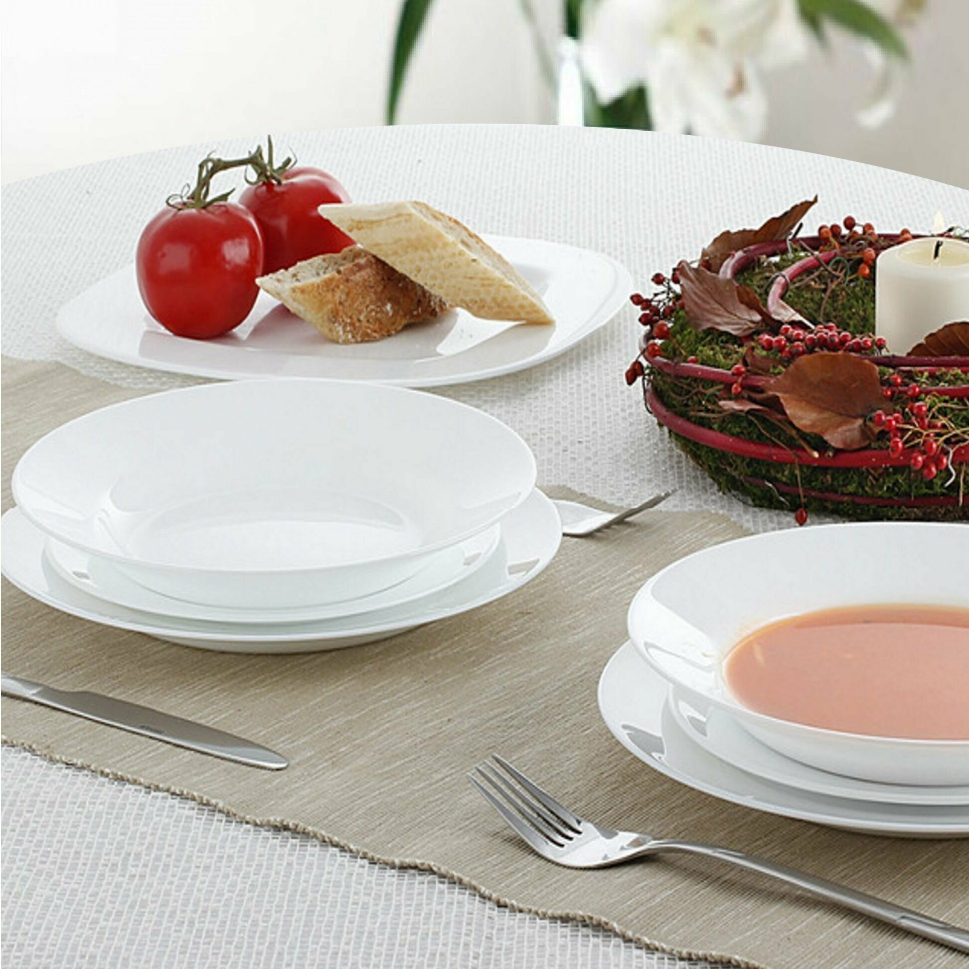 Набор тарелок для супа / пасты белая Glass ceramic 22 см 4 шт