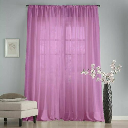 Тюль однотонный - 1 штора разм . (выс. 240 см * шир. 1000см) цвет сирень на шторной спец. ленте для крючков и крокодильчиков шир. 6см. Т-1