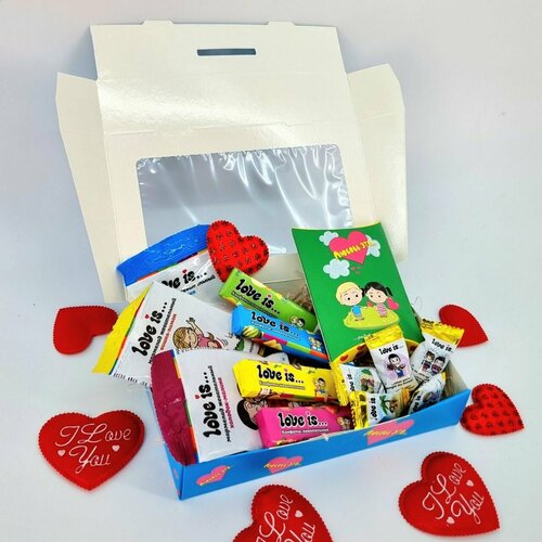 Сладкая валентинка, конфеты и жвачки в коробке с чаем, подарок на день святого валентина подарочный сладкий бокс love is 14 23 февраля 8 марта