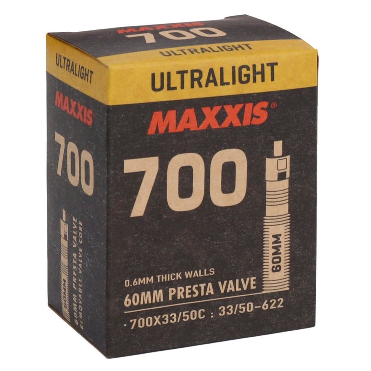 Велокамера Maxxis Ultralight 700x33/50 33/50-622 0.6mm Велониппель 60 мм