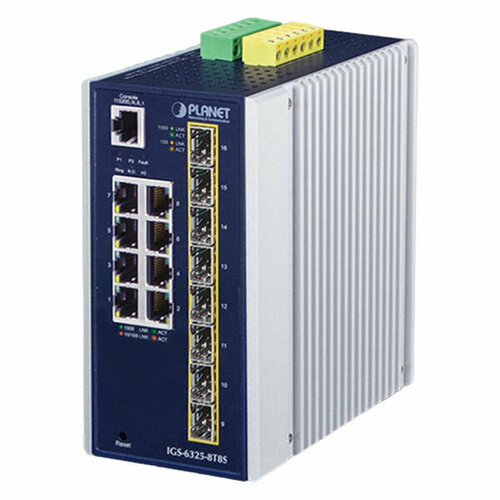 Промышленный управляемый Ethernet-коммутатор L3 PLANET IGS-6325-8T8S с 8 портами 10/100/1000T + 8 портов 100/1000X SFP