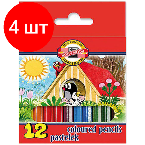 Комплект 4 наб, Карандаши цветные KOH-I-NOOR короткие Крот 12 цв/наб 3622012046KSNN