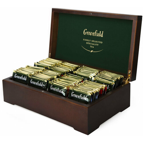 Подарочный набор чая в пакетиках Greenfield, деревянная шкатулка, 8 видов, 96 шт