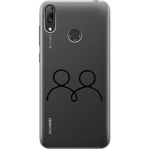 Силиконовый чехол на Huawei Y7 (2019), Хуавей У7 2019 с 3D принтом Couple Lines прозрачный матовый soft touch силиконовый чехол на huawei y7 2019 хуавей у7 2019 с 3d принтом couple lines w черный