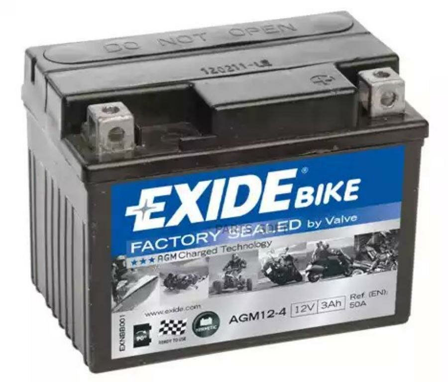 Аккумулятор MOTO AGM Ready 3Ah 50A 113x70x85 полярность ETN 0 токовыводы M04 EXIDE / арт. AGM124 - (1 шт)