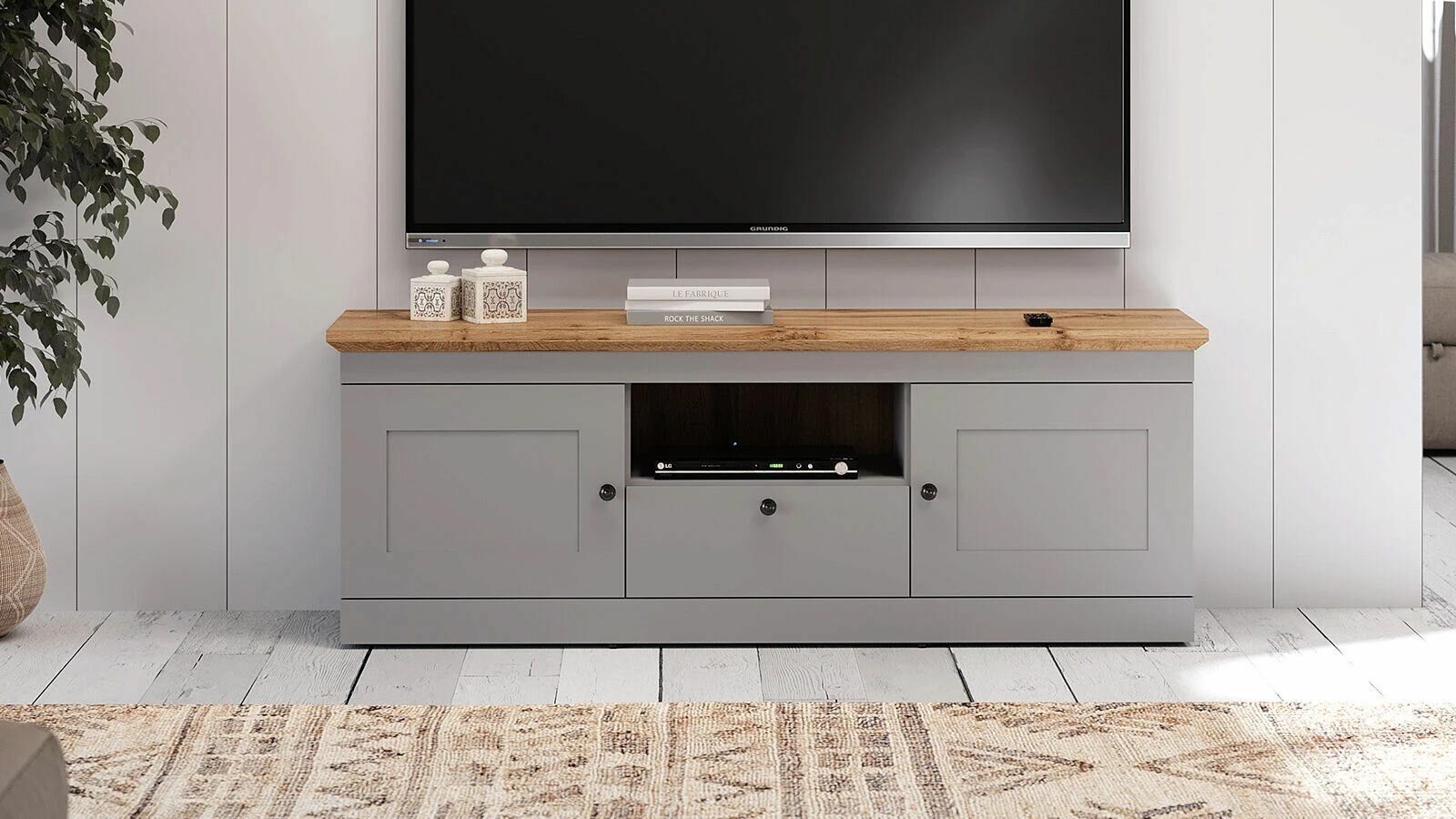 фото Тумба двухдверная с ящиком Justin (Жустин) 155*056*042 Серый Шифер +Дуб Натюрель