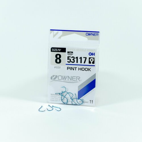 Крючок Owner 53117 Blue №8 Pint Hook крючки одинарные owner 53117 pint hook blue 02 9 шт уп