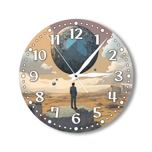 Деревянные настенные часы с УФ принтом 28см, бесшумные кварцевые интерьерные часы без стекла, открытые стрелки, космический пейзаж