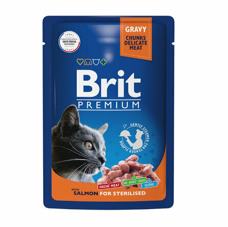 Brit Premium Пауч с лососем в соусе для стерилизованных кошек, 85 гр, 12 штук