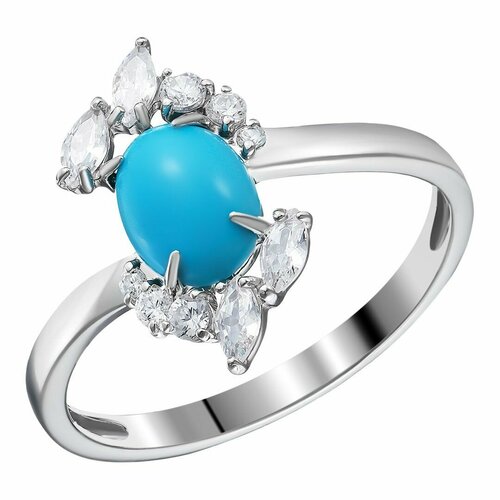 Перстень UVI Ювелирочка Серебряное кольцо 925 пробы с Бирюзой Аризонской и Фианитами, серебро, 925 проба, бирюза, фианит, голубой, бесцветный
