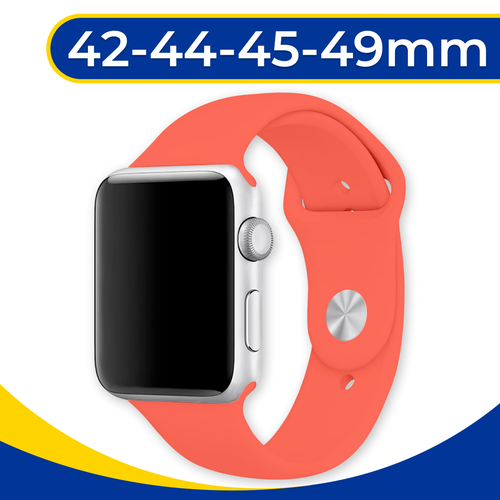 Силиконовый ремешок на Apple Watch 1-9, SE, Ultra 42, 44, 45, 49 мм / Сменный браслет для часов Эпл Вотч 1-9, СЕ, Ультра / Персиковый pink, размер XS (запястье 120–135 мм), XXL (запястье более 200 мм), L (запястье 160–180 мм), S (запястье 135–150 мм)