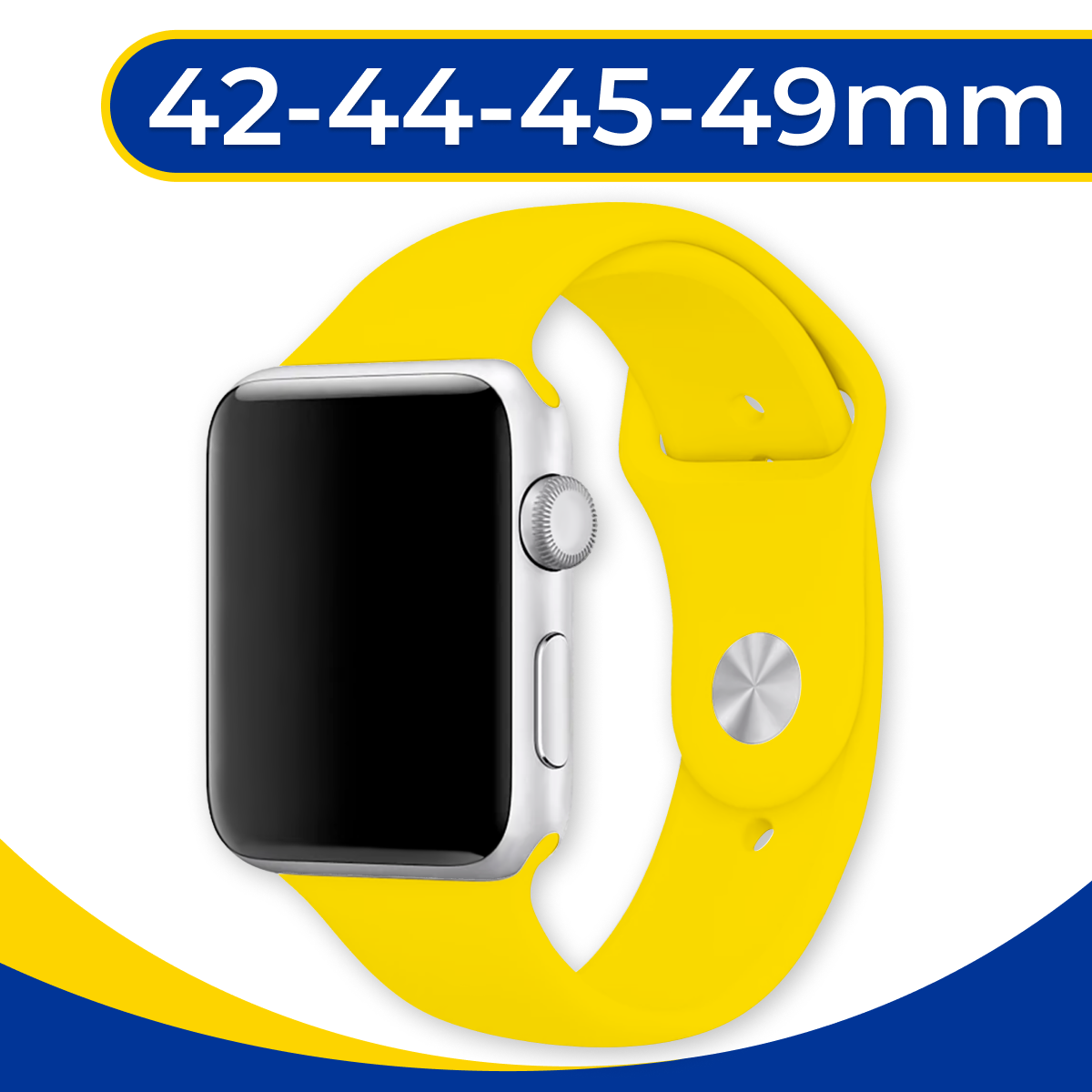 Силиконовый ремешок на Apple Watch 1-9, SE, Ultra 42, 44, 45, 49 мм / Спортивный браслет на смарт часы Эпл Вотч 1, 2, 3, 4, 5, 6, 7, 8, 9 и СЕ / Желтый