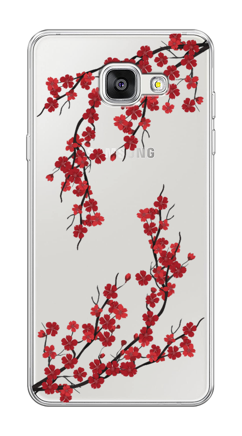Силиконовый чехол на Samsung Galaxy A5 2016 / Самсунг Галакси A5 2016 "Красная сакура", прозрачный
