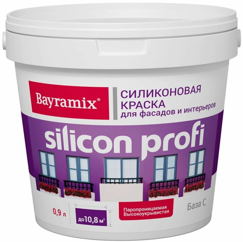 Байрамикс Силикон Профи база С краска в/д фасадная силиконовая (0,9л) / BAYRAMIX Silicon Profi base С прозрачная краска в/д под колеровку для фасадов