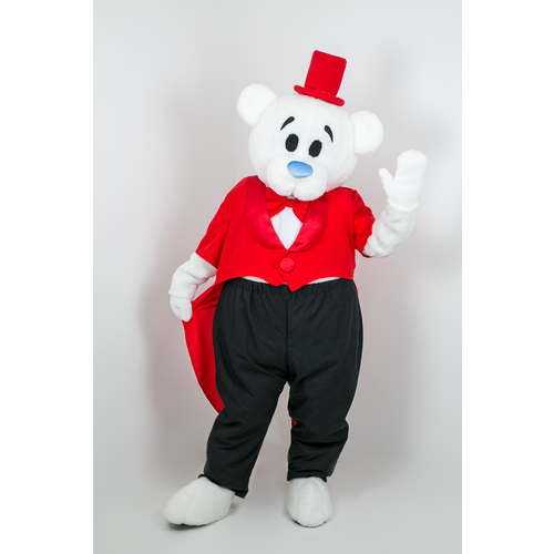 фото Ростовая кукла мишка винки белый в красном фраке и брюках, карнавальный костюм, ростовой костюм для аниматора, маскарадный костюм для праздников mascot costume