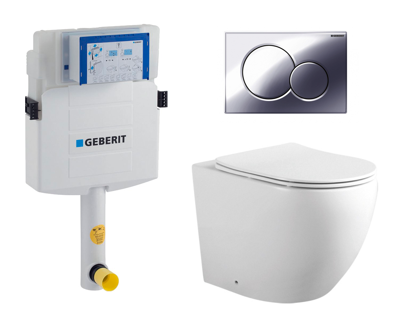 фото Комплект 3 в 1 смывной бачок скрытого монтажа Geberit Duofix UP320 + Унитаз приставной Акватек Европа AQ1902-00 + Кнопка Geberit Sigma 01 хром