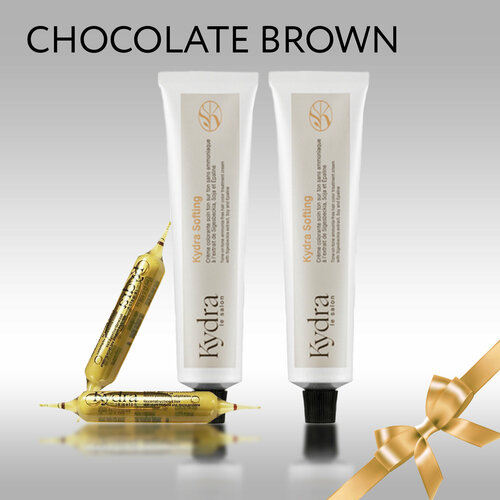 KYDRA Крем-краска тонирующая + Ампулы набор 2+2 KYDRASOFTING / CHOCOLATE BROWN / шоколадный шатен 2шт по 60мл, Эликсир-уход с растительными белками и микропротеинами 2 ампулы по 10мл, Подарок