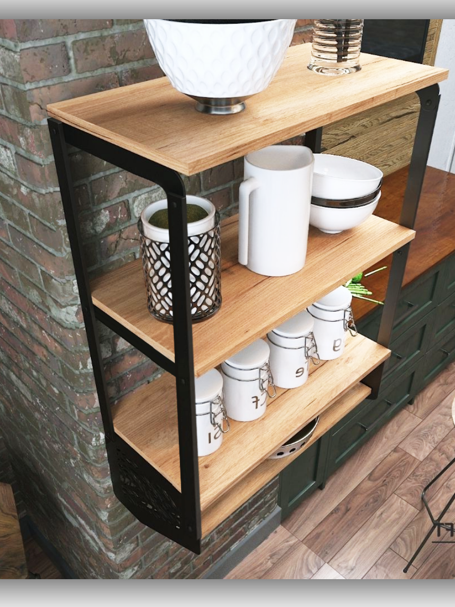 Стол-трансформер для кухни и кабинета с полками и металлической основой. Prostolloft "Дуб Крафт Золотой", стол-стеллаж Loft — фото 1